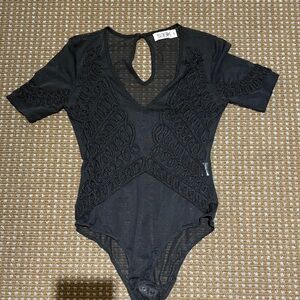 L/F. SEEK. Black Embroidered Bodysuit